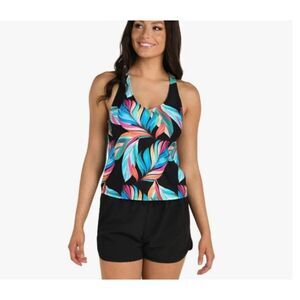 NEW 24th & Ocean Tankini Top Size 16 NWT Underwire Crisscross Back Multicolor